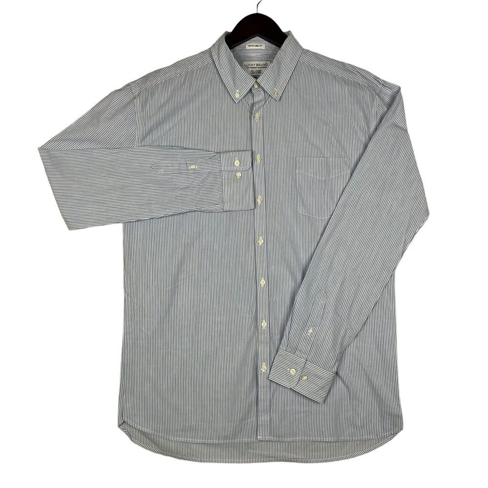 Lucky Brand Shirt Mens 2XL‎ Blue Gray White Label Fit Long Sleeve Button Down